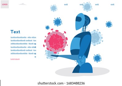 Coronavirus AI, Artificial intelligence in robot. AI learning COVID19, analysis information. High Tech Hospital, Smart Detection Corona Virus . Vector illustration for web banner, infographics, mobile