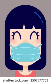 Coronavirus and air pollution. Woman wearing face mask for protection. - vector character