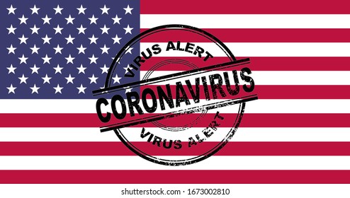 Coronavirus alert stamp. Covic-19 alert in United States. Vector illustration with USA flag background. EPS 10