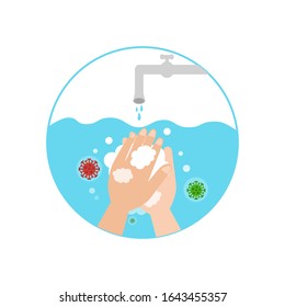Coronavirus alert. Wash your hands icon. Wuhan virus prevention. Stop global epidemic of novel coronavirus. Vector illustration on the theme of hygiene, clean the guarantee of health.