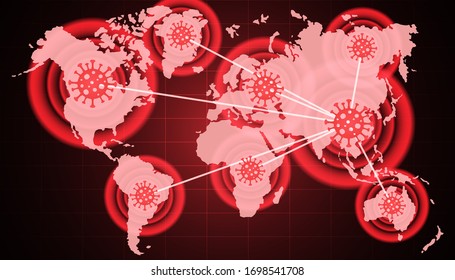 Coronavirus en todo el mundo, la propagación del nuevo coronavirus, Covid-2019, virus peligrosos, señales de advertencia muestran el punto de aparición del coronavirus, punto de partida extendido a otro país, pandemia