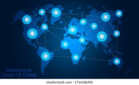 Coronavirus all around the world, the spread of novel virus, Covid-2019, dangerous virus, warning signals show the corona virus spot, pandemic