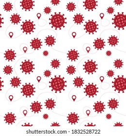 Coronavirus all around the world, the spread of novel coronavirus concept. Covid-2019, dangerous virus, warning signals spread to other countries. Flat vector seamless pattern 