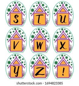 Coronavirus alphabet set. stuvwxyz letters. Stay Home. Stay at home. Quarantine. Lettering type characters showing virus protection.
