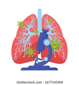Coronavirus analysis concept vector illustration. Coronavirus covid-19 icon for review report survey presentation template. Lungs with pneumonia coronavirus.