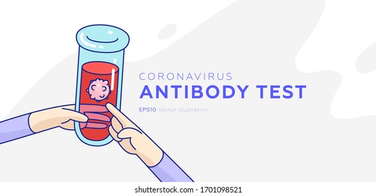 Coronavirus antibody test. Blood in vitro. Virus cell in a test tube. Eps10 vector illustration