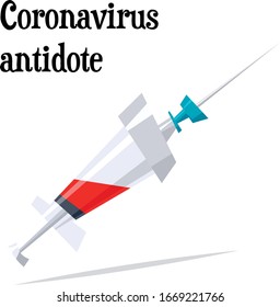 Antídoto de coronovirus. Concepto de protección coronovirus con jeringa.