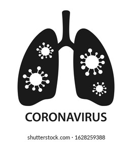 Coronavirus attacks and destroys the lungs. Black icon in flat style on white background. MERS-CoV (Middle East respiratory syndrome coronavirus), 2019-nCoV. Vector illustration 