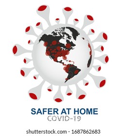 Coronavirus attacks the world, globe with COVID-19 virus view on North America and South America, Vector illustration.