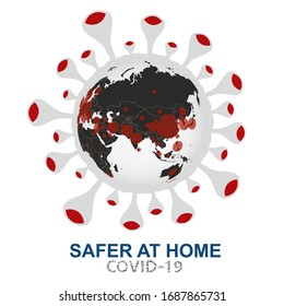 Coronavirus attacks the world, globe with COVID-19 virus view on Asia, Vector illustration.