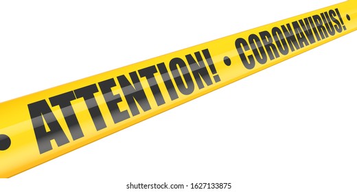 Coronavirus Attention warning tape. Perspective view. Epidemic barrage lines. Vector Illustration isolated on white background.