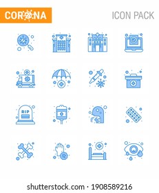 Coronavirus Awareness icon 16 Blue icons. icon included vehicle; medical; coronavirus; emergency; virus viral coronavirus 2019-nov disease Vector Design Elements