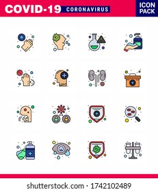Icono de Conciencia del Coronavirus 16 Iconos de línea llenos de color plano. icono incluido enfermedad; covid; laboratorio; sanitizador; Enfermedad coronavirus viral manual 2019-nov Elementos de diseño de vectores