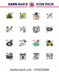 Coronavirus Awareness Icon 16 Flat Color Fill Line Icons. das Symbol enthält Keime; Thermometer; Unterstützung; Temperatur; Viruscoronavirus 2019-nov-Krankheit Vector Design Elements