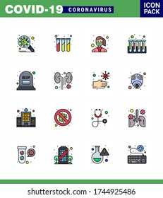 Coronavirus Awareness icon 16 Flat Color Filled Line icons. icon included tubes; experiment; test tubes; blood; safety viral coronavirus 2019-nov disease Vector Design Elements