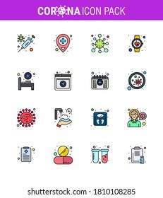 Coronavirus Awareness icon 16 Flat Color Filled Line icons. icon included bed; pulse; disease; medical; beat viral coronavirus 2019-nov disease Vector Design Elements
