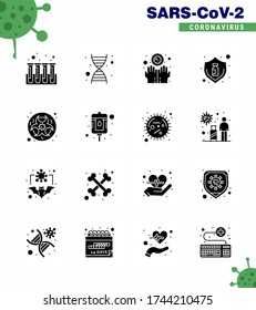 Coronavirus Awareness Icon 16 Solid Glyph Black Icons. Icon enthält die Gefahr; Flasche; Krankheit; Virus, Schutz virales Coronavirus 2019-nov Krankheit Vector Design Elements