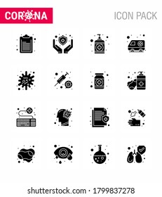 Coronavirus Awareness icon 16 Solid Glyph Black icons. icon included infection; disease; wash; antigen; hospital viral coronavirus 2019-nov disease Vector Design Elements