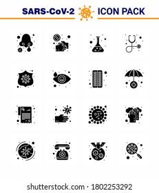 Coronavirus Awareness icon 16 Solid Glyph Black icons. icon included protection; healthcare; shake hand; diagnosis; science viral coronavirus 2019-nov disease Vector Design Elements