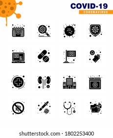 Icono de Conciencia del Coronavirus 16 iconos de Sólido Glifo Negro. icono incluido virus; seguridad; propagación; enfermedad; sars viral coronavirus 2019-nov Enfermedad Vector Elementos de diseño