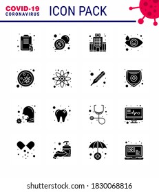 Icono de Conciencia del Coronavirus 16 iconos de Sólido Glifo Negro. icono incluido la bacteria; ojo; rx; caída; Enfermedad de coronavirus viral de la salud 2019-nov Elementos de diseño de vectores