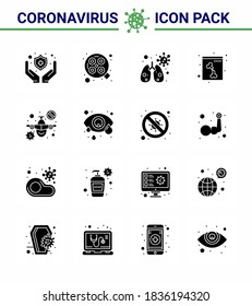 Coronavirus Awareness icon 16 Solid Glyph Black icons. icon included conjunctivitis; travel; infedted; prohibit; xray viral coronavirus 2019-nov disease Vector Design Elements