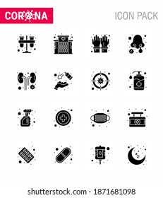 Coronavirus Awareness icon 16 Solid Glyph Black icons. icon included infected; nose infection; gloves; nasal infection; cold viral coronavirus 2019-nov disease Vector Design Elements