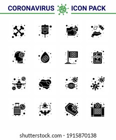Icono de Conciencia del Coronavirus 16 iconos de Sólido Glifo Negro. icono incluido la gripe; lavado; lavado; lavado; Enfermedad de coronavirus viral limpio 2019-nov Elementos de diseño de vectores