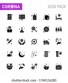 Coronavirus Awareness icon 25 Solid Glyph icons. icon included hospital; virus; bottle; bomb; wash viral coronavirus 2019-nov disease Vector Design Elements