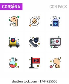 Coronavirus Awareness icon 9 Filled Line Flat Color icons. icon included transmission; corona; avoid; ambulance; handcare viral coronavirus 2019-nov disease Vector Design Elements