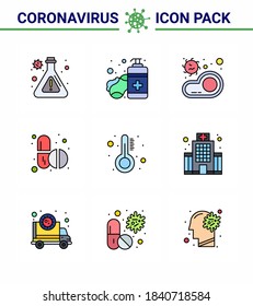 Coronavirus Awareness icon 9 Filled Line Flat Color icons. icon included medicine; capsule; food; tablets; medicine viral coronavirus 2019-nov disease Vector Design Elements