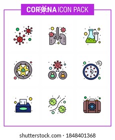Coronavirus Awareness icon 9 Filled Line Flat Color icons. icon included lab; bio; organ; test; lab viral coronavirus 2019-nov disease Vector Design Elements