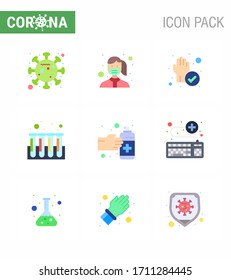 Coronavirus Awareness icon 9 Flat Color icons. icon included  gestures; test; wear; experiment; cleaned viral coronavirus 2019-nov disease Vector Design Elements