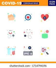 Coronavirus Awareness icon 9 Flat Color icons. icon included  medical; face; heart; stethoscope; diagnosis viral coronavirus 2019-nov disease Vector Design Elements