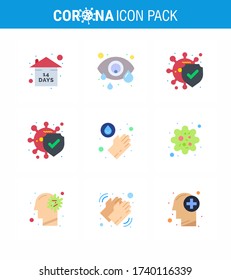 Coronavirus Awareness icon 9 Flat Color icons. icon included  patogen; infection; bacteria; washing; hands viral coronavirus 2019-nov disease Vector Design Elements