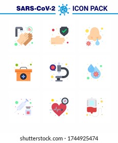 Icono de Conciencia sobre el Coronavirus 9 Iconos de color plano. icono incluido el laboratorio; medicina; frío; caso médico; caso coronavirus viral 2019-nov Enfermedad Vector Elementos de diseño