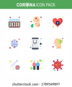 Coronavirus Awareness Symbol 9 Flache Farbsymbole. mit Icon inkludiertes Virus; Maske; Menschen; Gas, Viruscoronavirus 2019-nov Krankheit Vektor Design Elements
