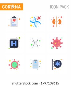 Coronavirus Awareness icon 9 Flat Color icons. icon included  genetics; sign; strand; medicine; organ viral coronavirus 2019-nov disease Vector Design Elements