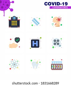 Coronavirus Awareness Symbol 9 Flache Farbsymbole. mit eingeschlossenem Symbol; krank; Gesundheit; Menschen; virales Coronavirus 2019-nov Krankheit Vektor Design Elements