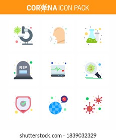 Coronavirus Awareness icon 9 Flat Color icons. icon included  rip; grave; fever; count; laboratory viral coronavirus 2019-nov disease Vector Design Elements