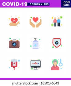 Coronavirus Awareness icon 9 Flat Color icons. icon included  hand; virus; spread; case; kit viral coronavirus 2019-nov disease Vector Design Elements