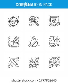 Coronavirus Awareness icon 9 Line icons. icon included  steak; no; magnifying; meat; infected viral coronavirus 2019-nov disease Vector Design Elements