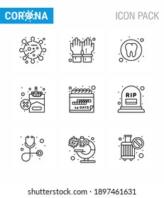 Coronavirus Awareness icon 9 Line icons. icon included  event; cigarette; dental; smoking; forbidden viral coronavirus 2019-nov disease Vector Design Elements