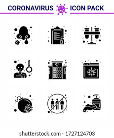 Coronavirus Awareness icon 9 Solid Glyph Black icons. icon included  temprature; virus; paper; fever; practicum viral coronavirus 2019-nov disease Vector Design Elements