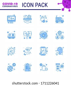 Coronavirus awareness icons. 16 Blue icon Corona Virus Flu Related such as infection; disease; soap; transport; car viral coronavirus 2019-nov disease Vector Design Elements