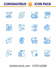 Coronavirus awareness icons. 16 Blue icon Corona Virus Flu Related such as hands; flag; infected; assistance; restaurant viral coronavirus 2019-nov disease Vector Design Elements