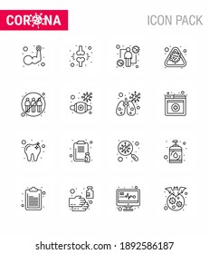 Coronavirus awareness icons. 16 Line icon Corona Virus Flu Related such as disease; alert; injured; viral; human viral coronavirus 2019-nov disease Vector Design Elements