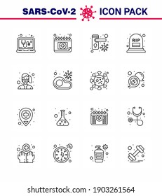 Coronavirus awareness icons. 16 Line icon Corona Virus Flu Related such as mask; rip; doorknob; mortality; count viral coronavirus 2019-nov disease Vector Design Elements