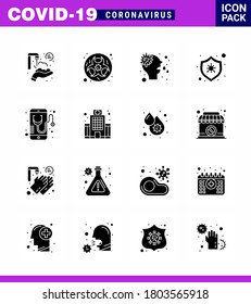 Coronavirus awareness icons. 16 Solid Glyph Black icon Corona Virus Flu Related such as health; virus; warning; protection; virus viral coronavirus 2019-nov disease Vector Design Elements