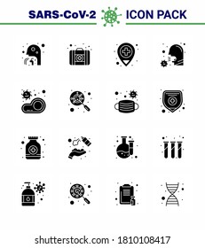 Coronavirus awareness icons. 16 Solid Glyph Black icon Corona Virus Flu Related such as bacteria; sick; hospital; illness; covid viral coronavirus 2019-nov disease Vector Design Elements